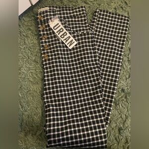 Urban Outfitters Black & White Plaid Trousers with tortoiseshell buttons NWT